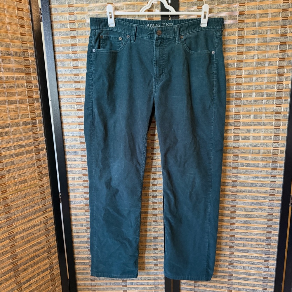 Lands End Corduroy Pants Mens 35x30 Dark Teal Green Regular Fit Classic Casual